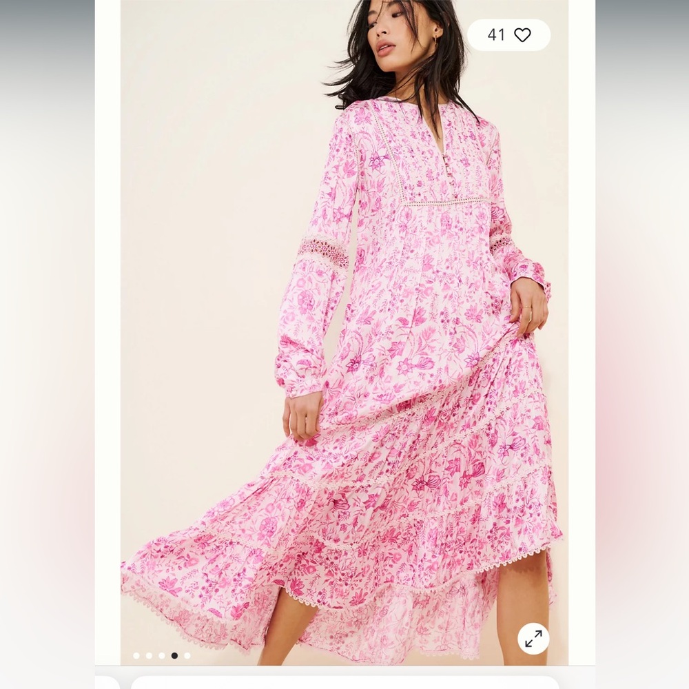 Payal Jain Floral Cotton Blend Long Sleeve Midi Dress